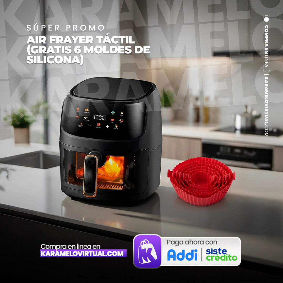 FREIDORA DE AIRE TACTIL 8 LITROS + MOLDES DE SILICONA