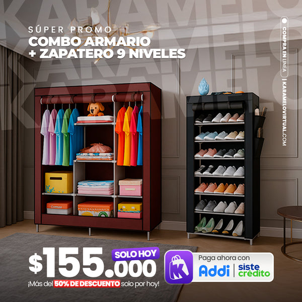 Combo Organización Máxima: Clóset Armable + Zapatero 9 Niveles tipo Clóset