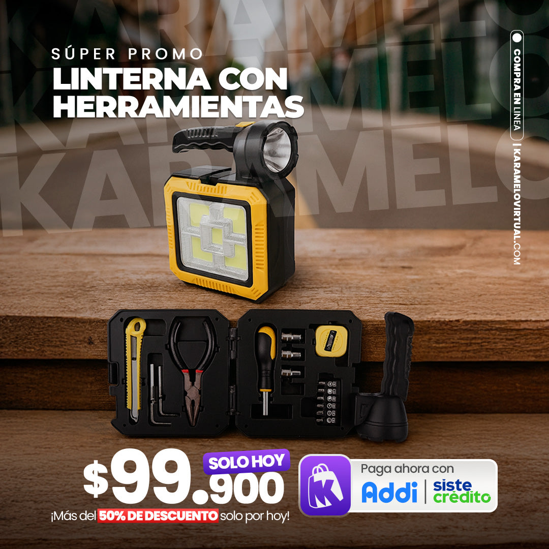 Linterna Solar Led Recargable + Kit De Herramienta