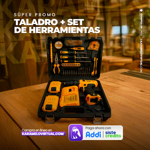 TALADRO DOBLE BATERIA  + SET DE HERRAMIENTA